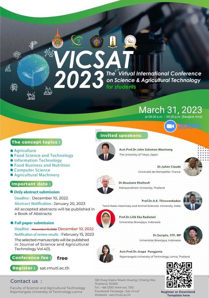 ขอเชิญส่งบทความและร่วมงาน The Virtual International Conference on Science and Agricultural Technology for students 2023